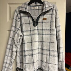 Simply Southern Men's White and Gray Plaid Quarter-Zip Fleece Pullover